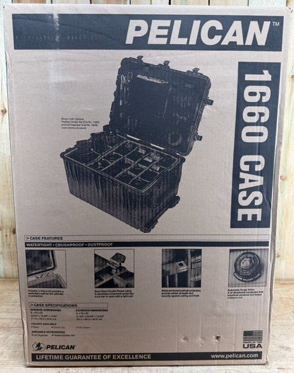 Pelican 1660 Protector Case Rolling Waterproof Black Brand New NIB
